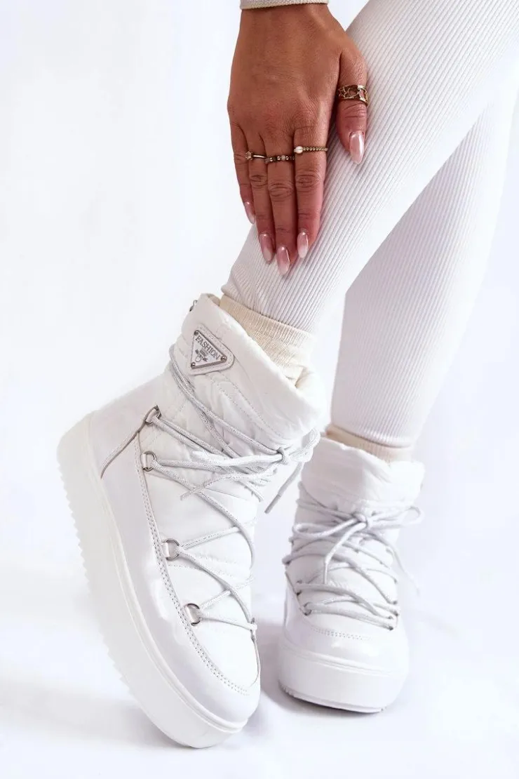 Clearance Boto Damskie Modne Śniegowce Sznurowane Białe Carrios