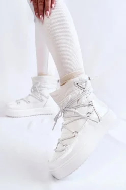 Clearance Boto Damskie Modne Śniegowce Sznurowane Białe Carrios