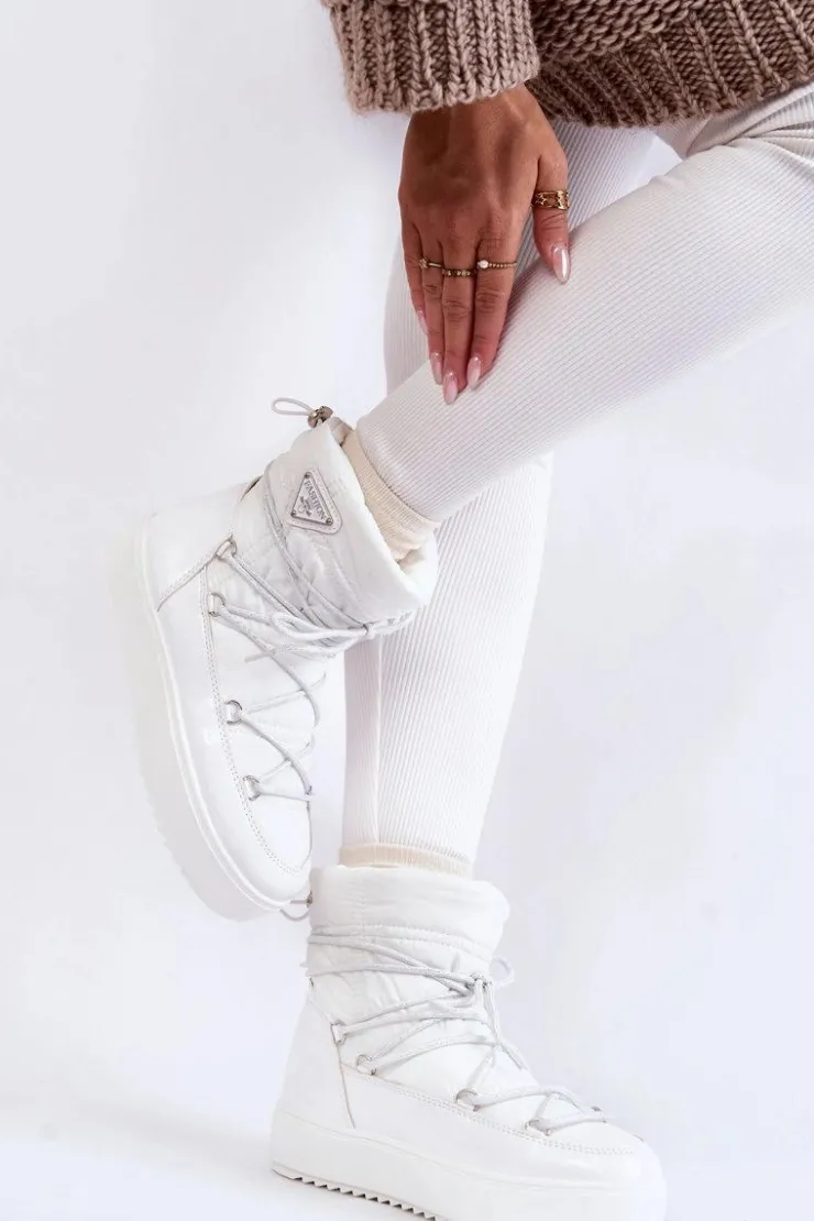 Clearance Boto Damskie Modne Śniegowce Sznurowane Białe Carrios