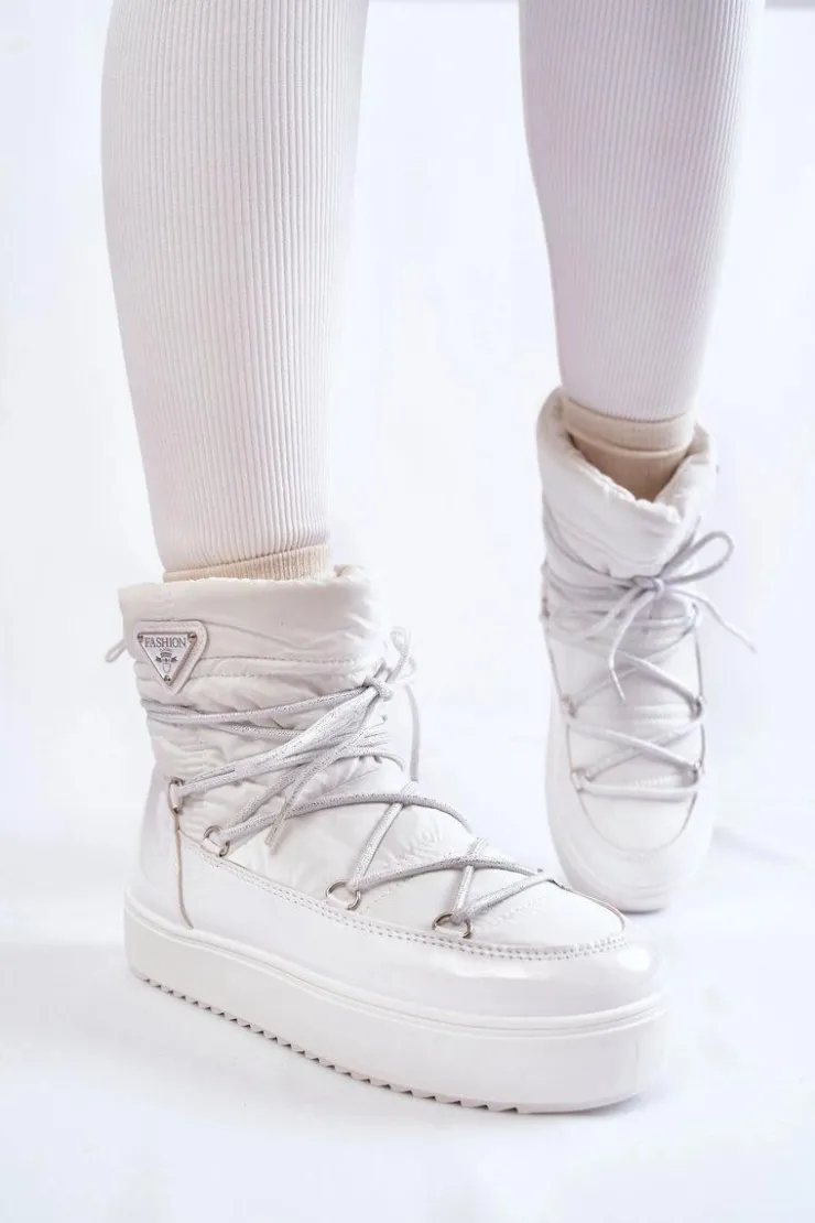 Clearance Boto Damskie Modne Śniegowce Sznurowane Białe Carrios
