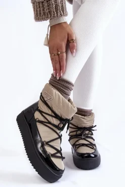 Damskie Boto Damskie Modne Śniegowce Sznurowane Beżowo-Czarne Carrios