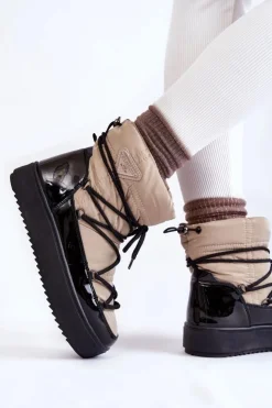 Damskie Boto Damskie Modne Śniegowce Sznurowane Beżowo-Czarne Carrios