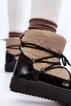 Damskie Boto Damskie Modne Śniegowce Sznurowane Beżowo-Czarne Carrios