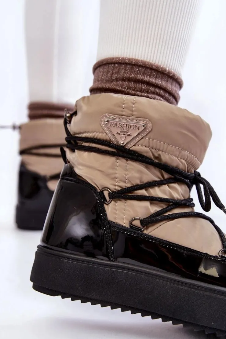 Damskie Boto Damskie Modne Śniegowce Sznurowane Beżowo-Czarne Carrios