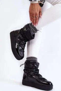 Damskie Boto Damskie Modne Śniegowce Sznurowane Czarne Carrios