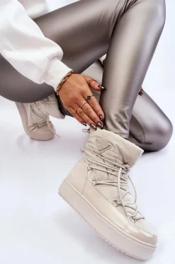 Damskie Boto Damskie Modne Śniegowce Sznurowane Jasnobeżowe Carrios