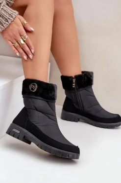 Sale Boto Damskie Modne Ocieplane Śniegowce Progress PROGJ-21-13 Czarne