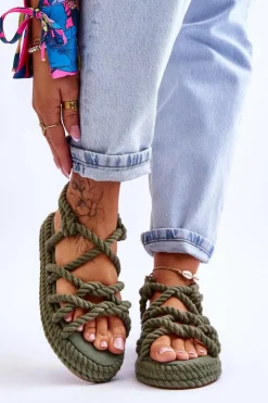 Boto Sandały Płaskie*Damskie Modne Plecione Sandały Zielone Tiffanie