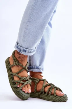 Boto Sandały Płaskie*Damskie Modne Plecione Sandały Zielone Tiffanie