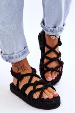 Boto Sandały Płaskie*Damskie Modne Plecione Sandały Czarne Tiffanie
