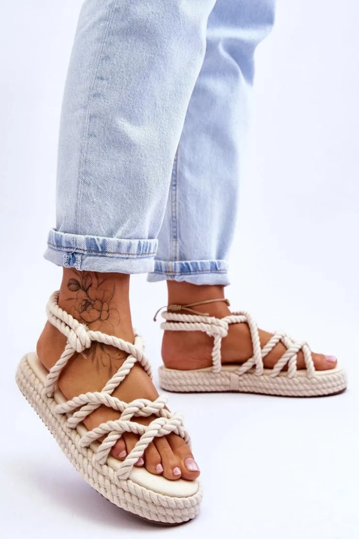 Hot Boto Damskie Modne Plecione Sandały Jasnobeżowe Tiffanie