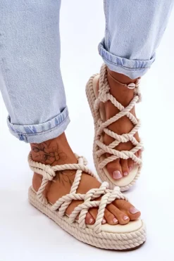 Hot Boto Damskie Modne Plecione Sandały Jasnobeżowe Tiffanie