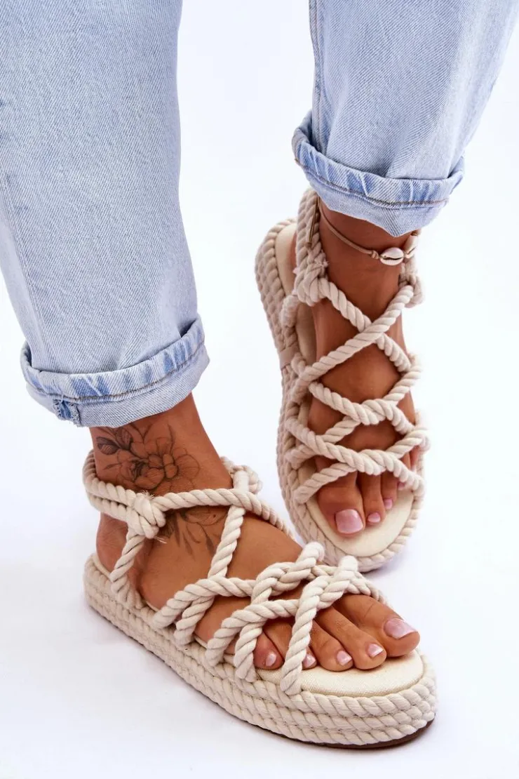 Hot Boto Damskie Modne Plecione Sandały Jasnobeżowe Tiffanie