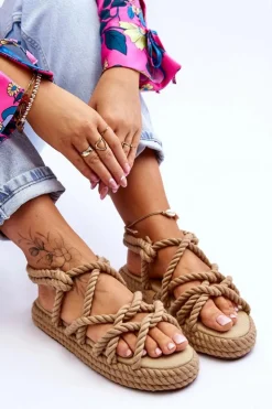 Damskie Boto Damskie Modne Plecione Sandały Beżowe Tiffanie