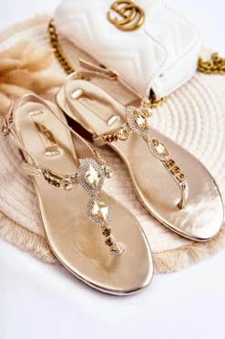 New Boto Damskie Modne Sandały Japonki Z Ozdobnymi Dżetami Złote Bellia