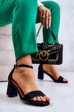 Clearance Buty damskie Vinceza Damskie Modne Sandały Na Słupku Czarne Lucida