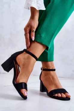 Clearance Buty damskie Vinceza Damskie Modne Sandały Na Słupku Czarne Lucida