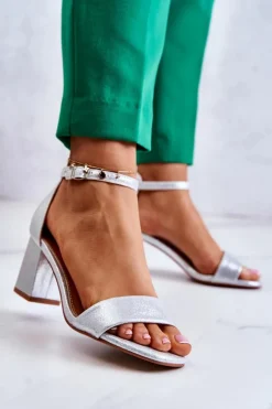 Buty damskie Vinceza Sandały Na Obcasie*Damskie Modne Sandały Na Słupku Srebrne Lucida