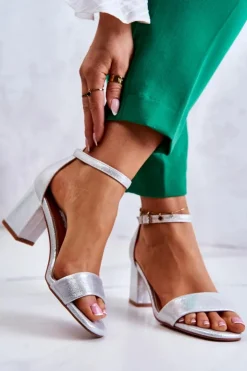 Buty damskie Vinceza Sandały Na Obcasie*Damskie Modne Sandały Na Słupku Srebrne Lucida