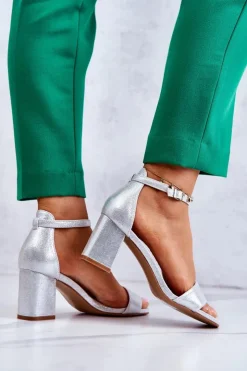 Buty damskie Vinceza Sandały Na Obcasie*Damskie Modne Sandały Na Słupku Srebrne Lucida