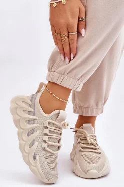 Online Boto Damskie Modne Skarpetkowe Sneakersy Beżowe Daxo