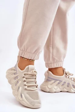 Online Boto Damskie Modne Skarpetkowe Sneakersy Beżowe Daxo