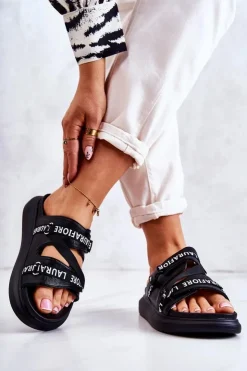 Boto Klapki Damskie Klasyczne*Damskie Modne Skórzane Klapki La.Fi Czarne Menifis