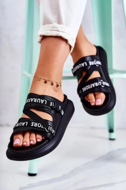 Boto Klapki Damskie Klasyczne*Damskie Modne Skórzane Klapki La.Fi Czarne Menifis