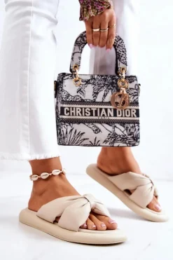 Damskie Damskie buty S.Barski Damskie Modne Skórzane Klapki Beżowe Savirra