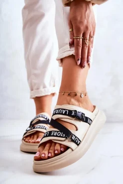 Boto Klapki Damskie Klasyczne*Damskie Modne Skórzane Klapki La.Fi Beżowe Menifis