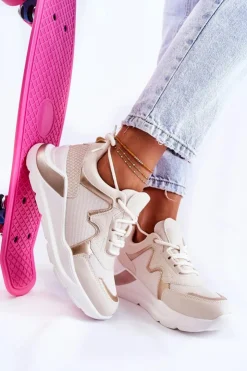Boto Damskie Modne Sneakersy Jasnobeżowe Allie