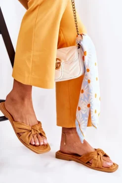 Boto Klapki Damskie Klasyczne*Damskie Modne Zamszowe Klapki Camel Lorrie