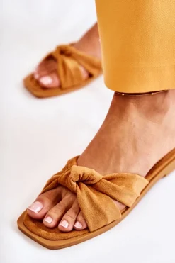 Boto Klapki Damskie Klasyczne*Damskie Modne Zamszowe Klapki Camel Lorrie