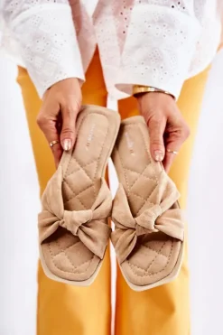 Boto Klapki Damskie Klasyczne*Damskie Modne Zamszowe Klapki Beżowe Lorrie