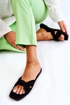 Boto Damskie Modne Zamszowe Klapki Czarne Lorrie