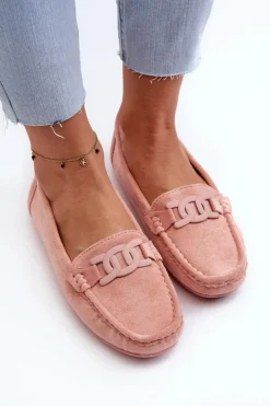 Hot Boto Damskie Modne Zamszowe Mokasyny Jasnoróżowe Rabell