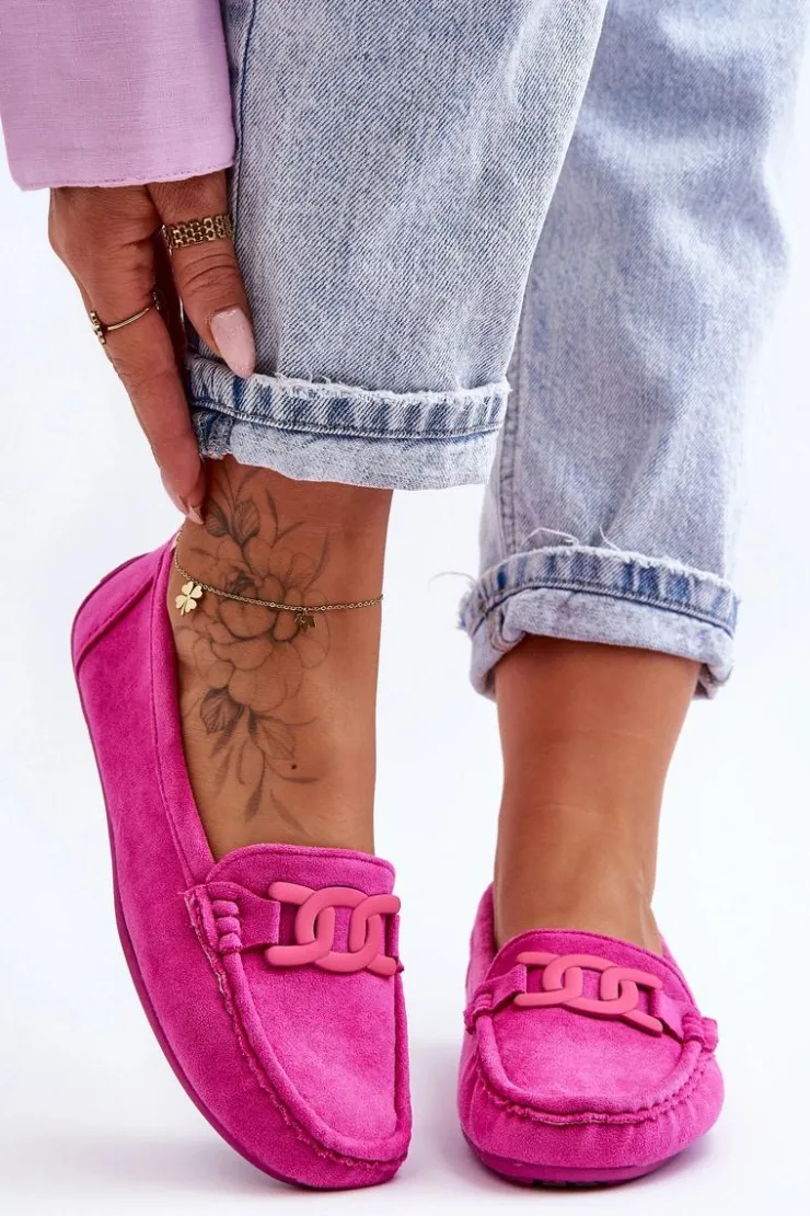 Damskie Boto Damskie Modne Zamszowe Mokasyny Różowe Rabell