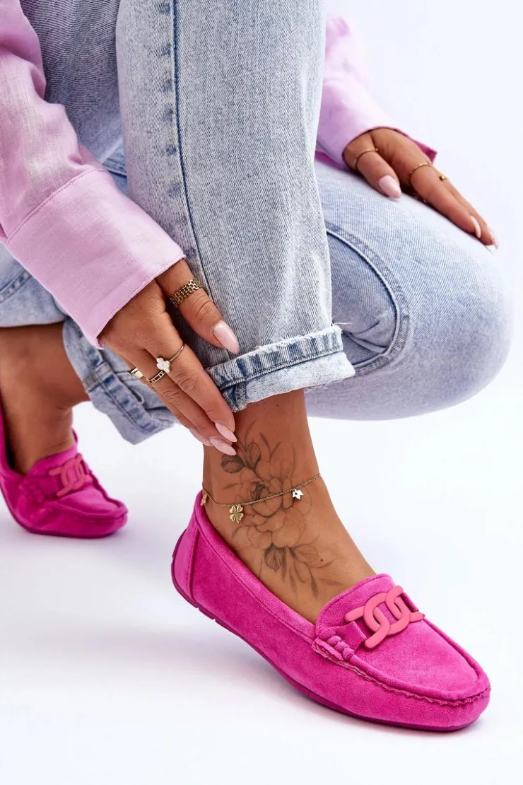 Damskie Boto Damskie Modne Zamszowe Mokasyny Różowe Rabell