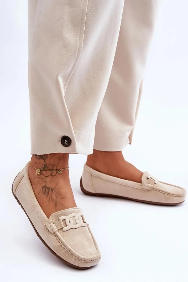 Damskie Boto Damskie Modne Zamszowe Mokasyny Beżowe Rabell