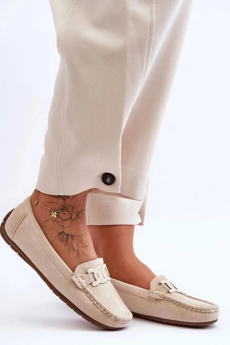 Damskie Boto Damskie Modne Zamszowe Mokasyny Beżowe Rabell