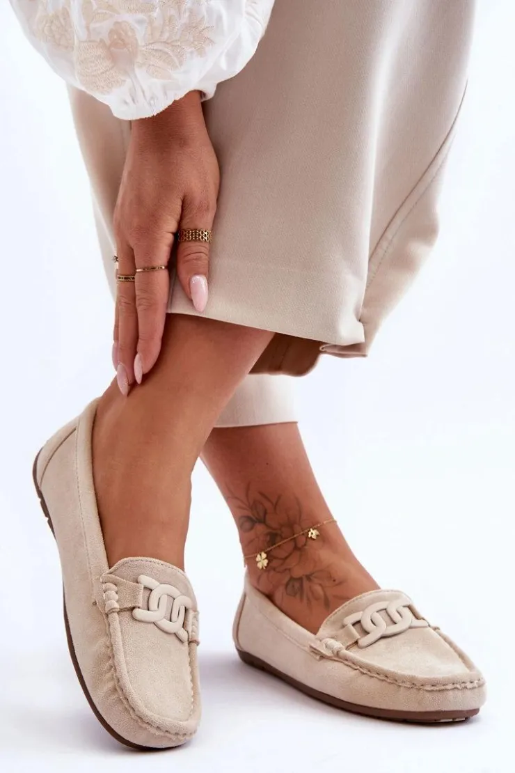 Damskie Boto Damskie Modne Zamszowe Mokasyny Beżowe Rabell