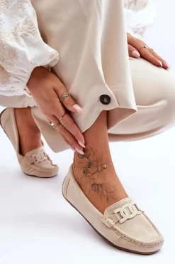 Damskie Boto Damskie Modne Zamszowe Mokasyny Beżowe Rabell