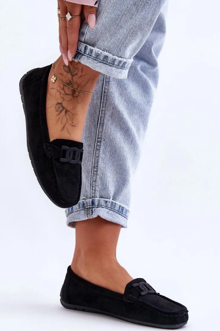 Damskie Boto Damskie Modne Zamszowe Mokasyny Czarne Rabell