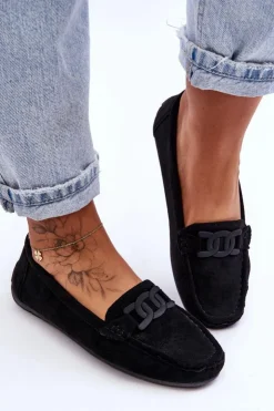 Damskie Boto Damskie Modne Zamszowe Mokasyny Czarne Rabell