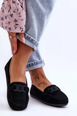 Damskie Boto Damskie Modne Zamszowe Mokasyny Czarne Rabell