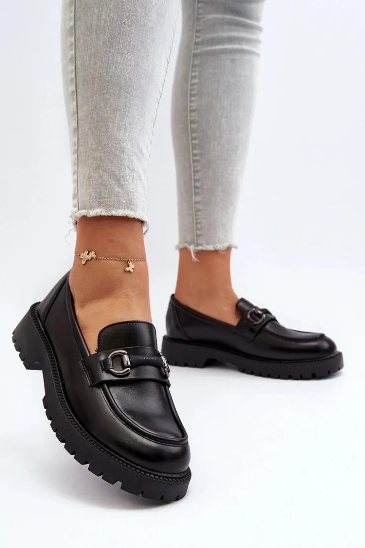 Outlet Buty damskie Vinceza Damskie Mokasyny Eko Skórzane Czarne Ledda