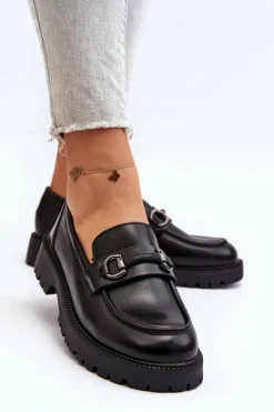 Outlet Buty damskie Vinceza Damskie Mokasyny Eko Skórzane Czarne Ledda