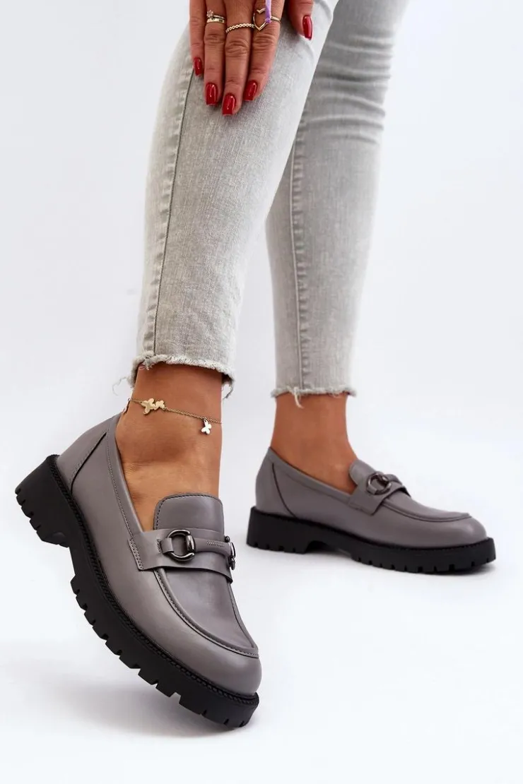 Buty damskie Vinceza Loafersy Damskie|Mokasyny Damskie Skórzane*Damskie Mokasyny Eko Skórzane Szare Ledda