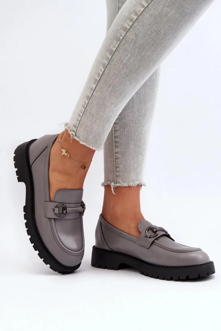 Buty damskie Vinceza Loafersy Damskie|Mokasyny Damskie Skórzane*Damskie Mokasyny Eko Skórzane Szare Ledda