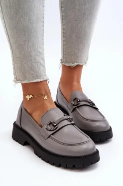 Buty damskie Vinceza Loafersy Damskie|Mokasyny Damskie Skórzane*Damskie Mokasyny Eko Skórzane Szare Ledda